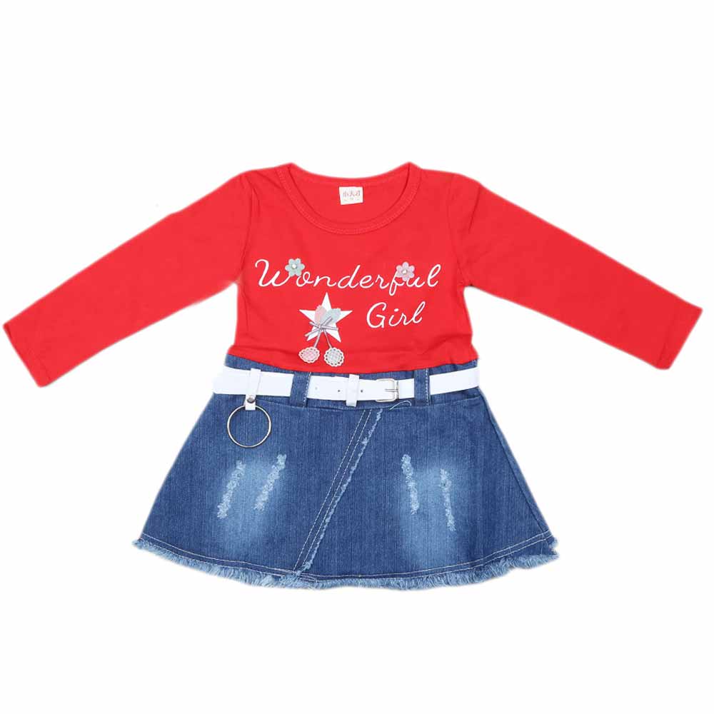 Girls Full Sleeves Frock - Red, Kids, Girls Frocks, Chase Value, Chase Value