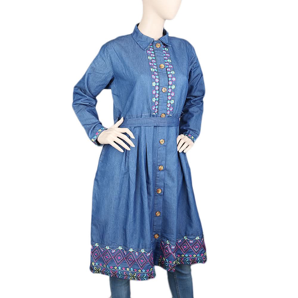 Women's Embroidered Western Denim Top (Abaya) - Blue, Women, Abayas, Chase Value, Chase Value