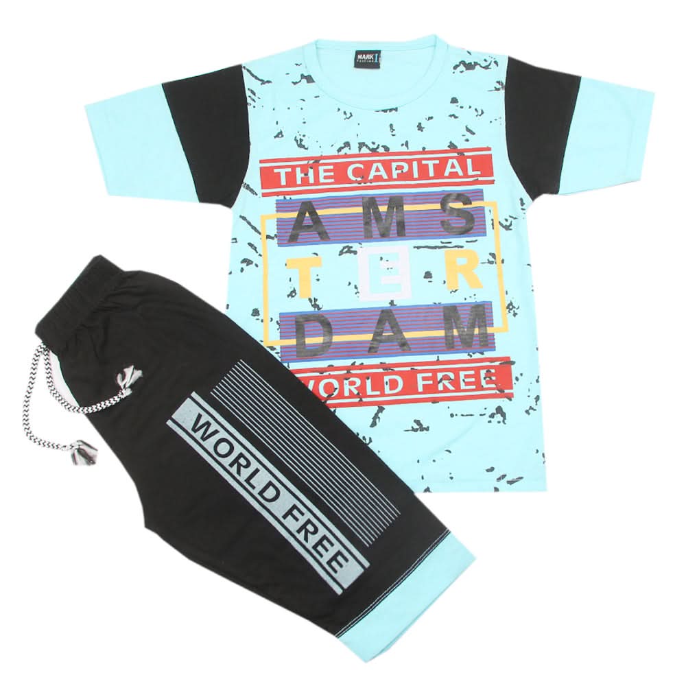 Boys Short Suit - Sky-Blue, Boys Sets & Suits, Chase Value, Chase Value