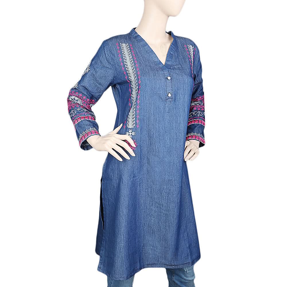 Women's Embroidered Kurti - Blue, Women, Ready Kurtis, Chase Value, Chase Value