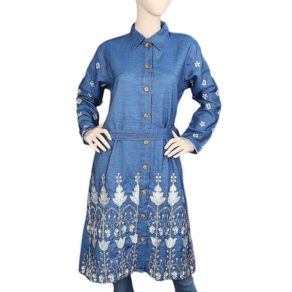 Women's Western Denim Top (Abaya) - Blue, Women, Abayas, Chase Value, Chase Value