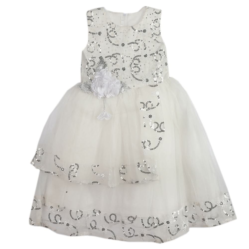 Girls Fancy Frock - White, Girls Frocks, Chase Value, Chase Value