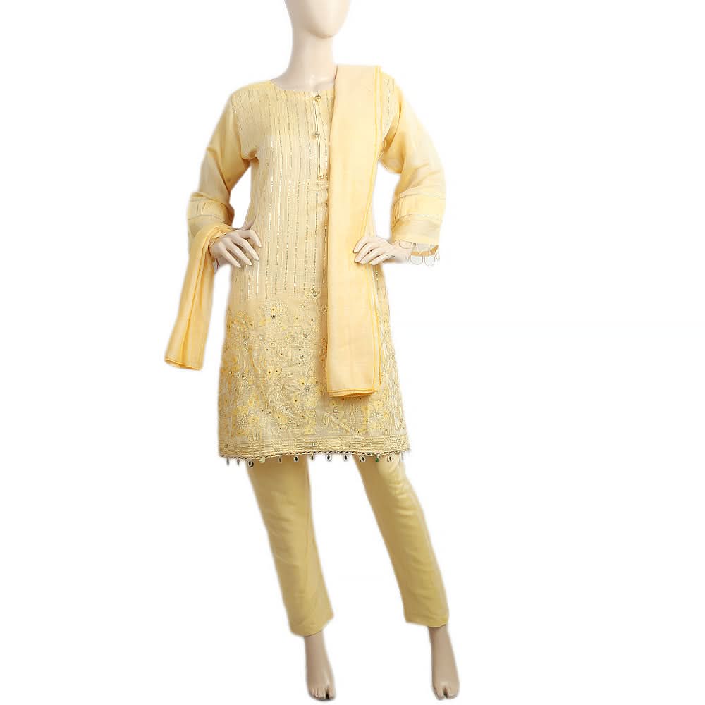 Women's 3Pcs Stitched Suit - Yellow, Women, Shalwar Suits, Chase Value, Chase Value