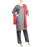 Women's Paper Cotton 03 Pcs Stitched Suit - 06 - Grey, Women, Shalwar Suits, Chase Value, Chase Value