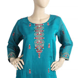 Women's Paper Cotton 03 Pcs Stitched Suit - 06 - Steel Green, Women, Shalwar Suits, Chase Value, Chase Value