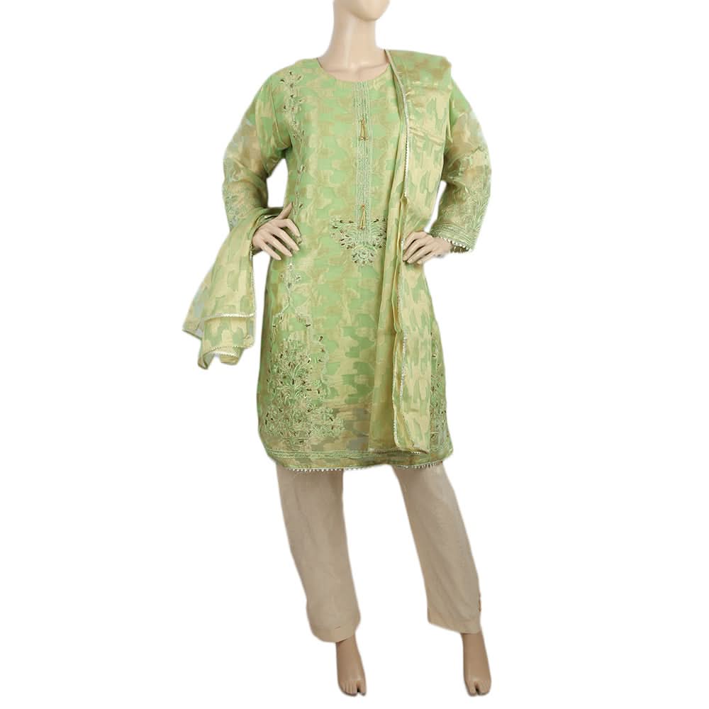 Women's Embroidered Organza Jacquard 3 Pcs Stitched Suit - Light Green, Women, Shalwar Suits, Chase Value, Chase Value