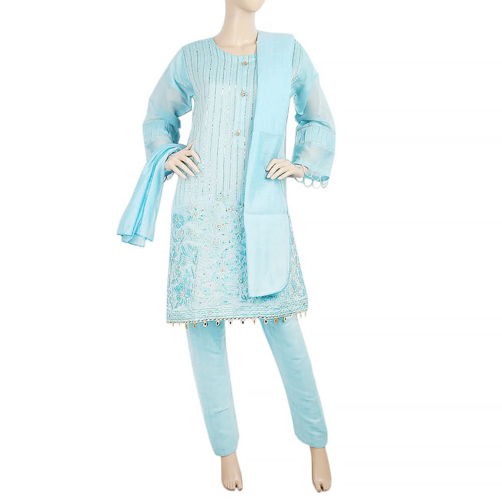 Women's 3Pcs Stitched Suit - Blue, Women, Shalwar Suits, Chase Value, Chase Value