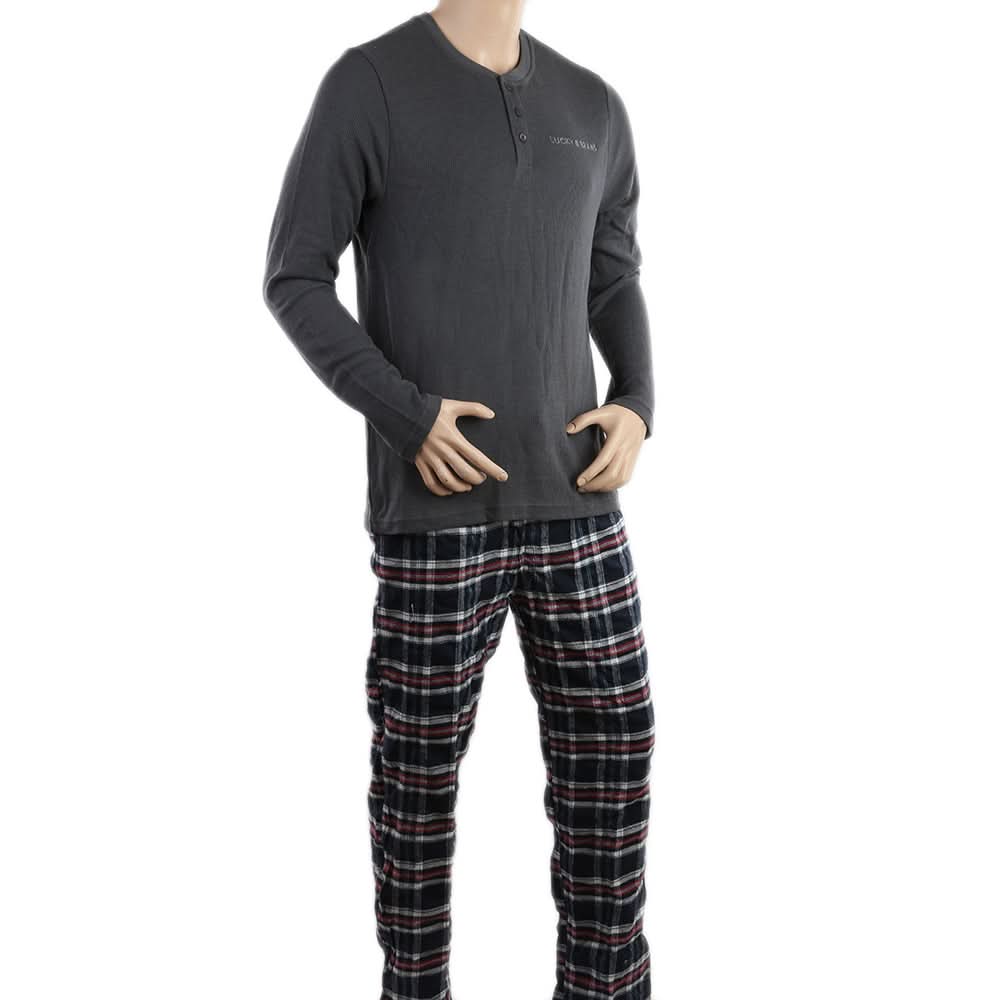 Men's Thermal Sleepwear 2 Pcs Set - Light Grey Navy Blue, Men, Nightwear, Chase Value, Chase Value