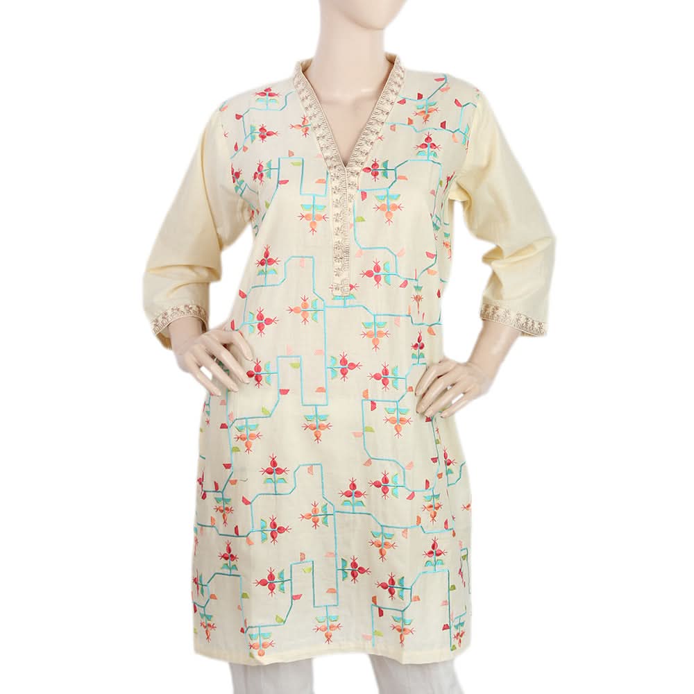 Women's Embroidered Kurti - Cream, Women, Ready Kurtis, Chase Value, Chase Value
