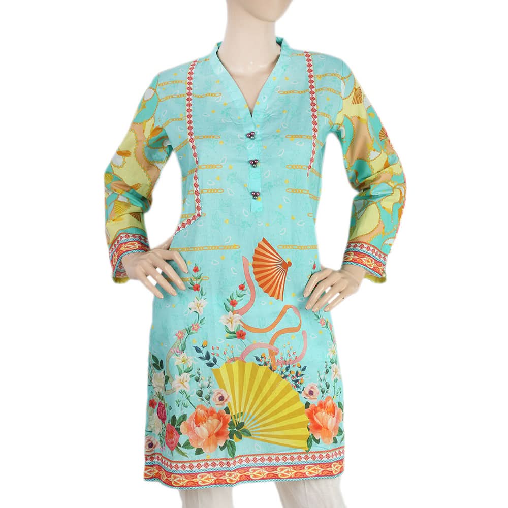 Women's Digital Printed Kurti - Cyan, Women, Ready Kurtis, Chase Value, Chase Value