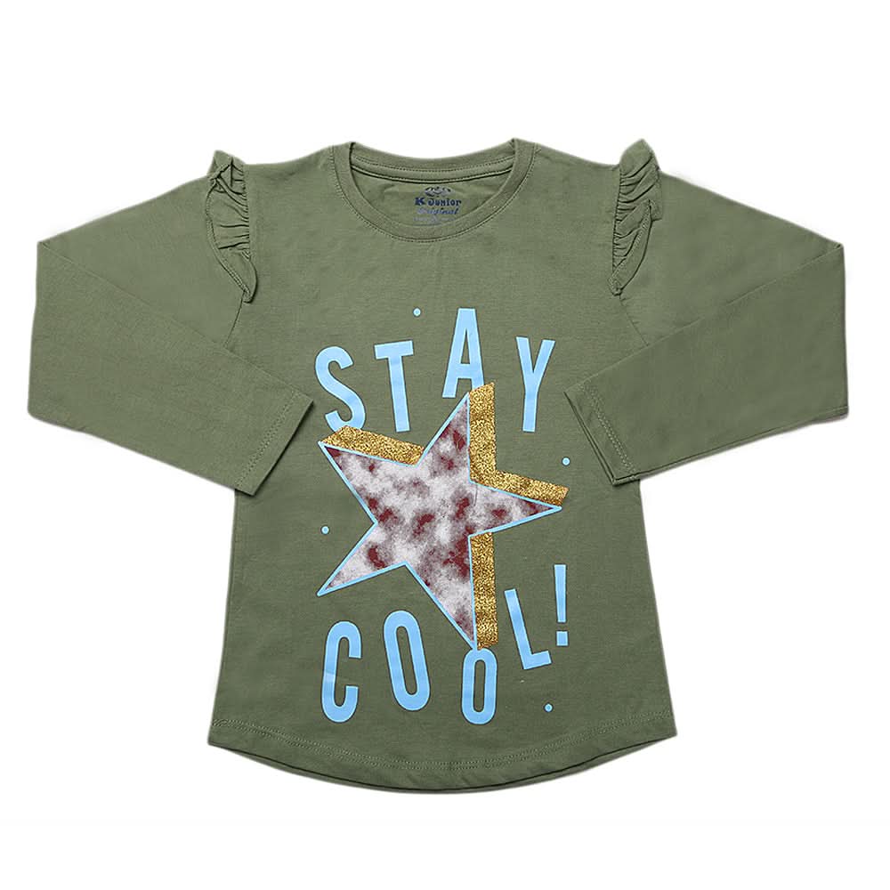 Girls Full Sleeves Jersey T-Shirt - Green, Kids, Girls T-Shirts, Chase Value, Chase Value