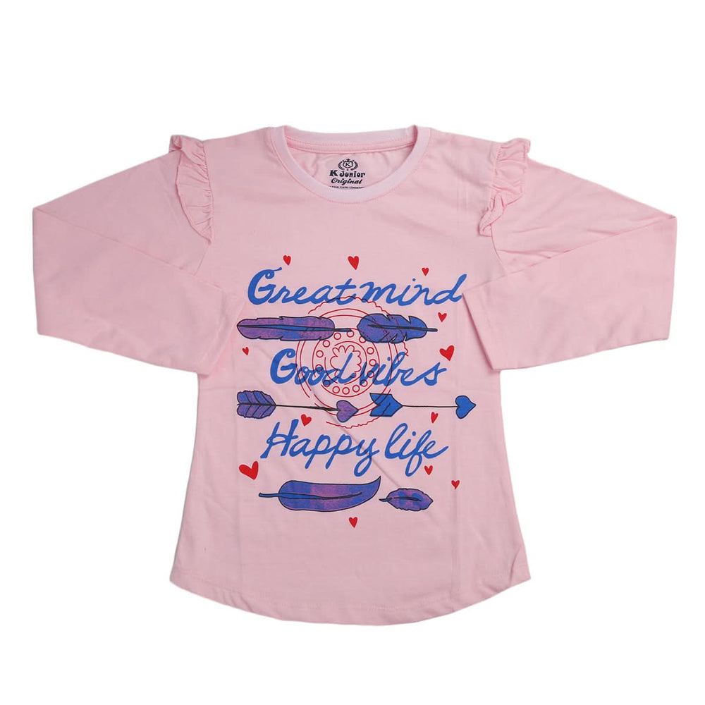 Girls Full Sleeves Jersey T-Shirt - Light Pink, Kids, Girls T-Shirts, Chase Value, Chase Value
