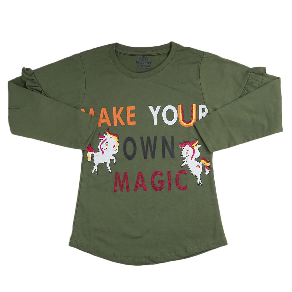 Girls Full Sleeves Jersey T-Shirt - Green, Kids, Girls T-Shirts, Chase Value, Chase Value