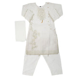 Girls Embroidered 3Pcs Shalwar Suit - White, Girls Shalwar Kameez, Chase Value, Chase Value
