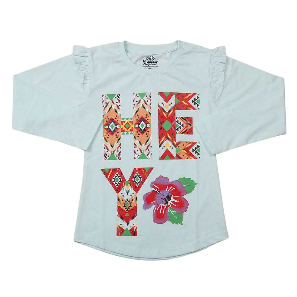 Girls Full Sleeves Jersey T-Shirt - Cyan, Kids, Girls T-Shirts, Chase Value, Chase Value