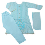 Girls Embroidered 3Pcs Shalwar Suit - Blue, Kids, Girls Sets And Suits, Chase Value, Chase Value