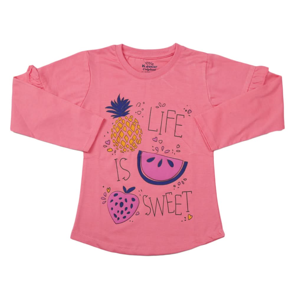 Girls Full Sleeves Jersey T-Shirt - Pink, Kids, Girls T-Shirts, Chase Value, Chase Value