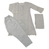 Girls Embroidered 3Pcs Shalwar Suit - Grey, Girls Shalwar Kameez, Chase Value, Chase Value