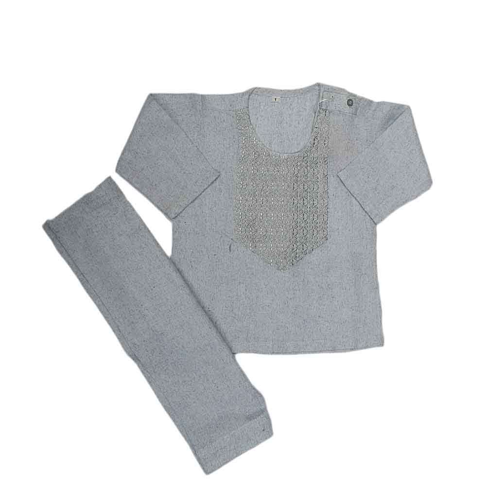 Newborn Boys Embroidered Shalwar Kameez - Grey, Kids, NB Boys Shalwar Suits, Chase Value, Chase Value