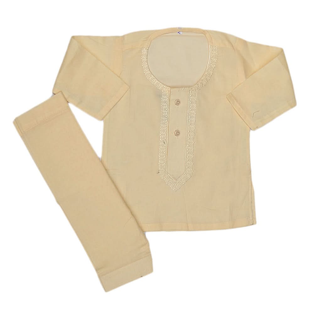 Newborn Boys Embroidered Shalwar Kameez - Fawn, Kids, NB Boys Shalwar Suits, Chase Value, Chase Value