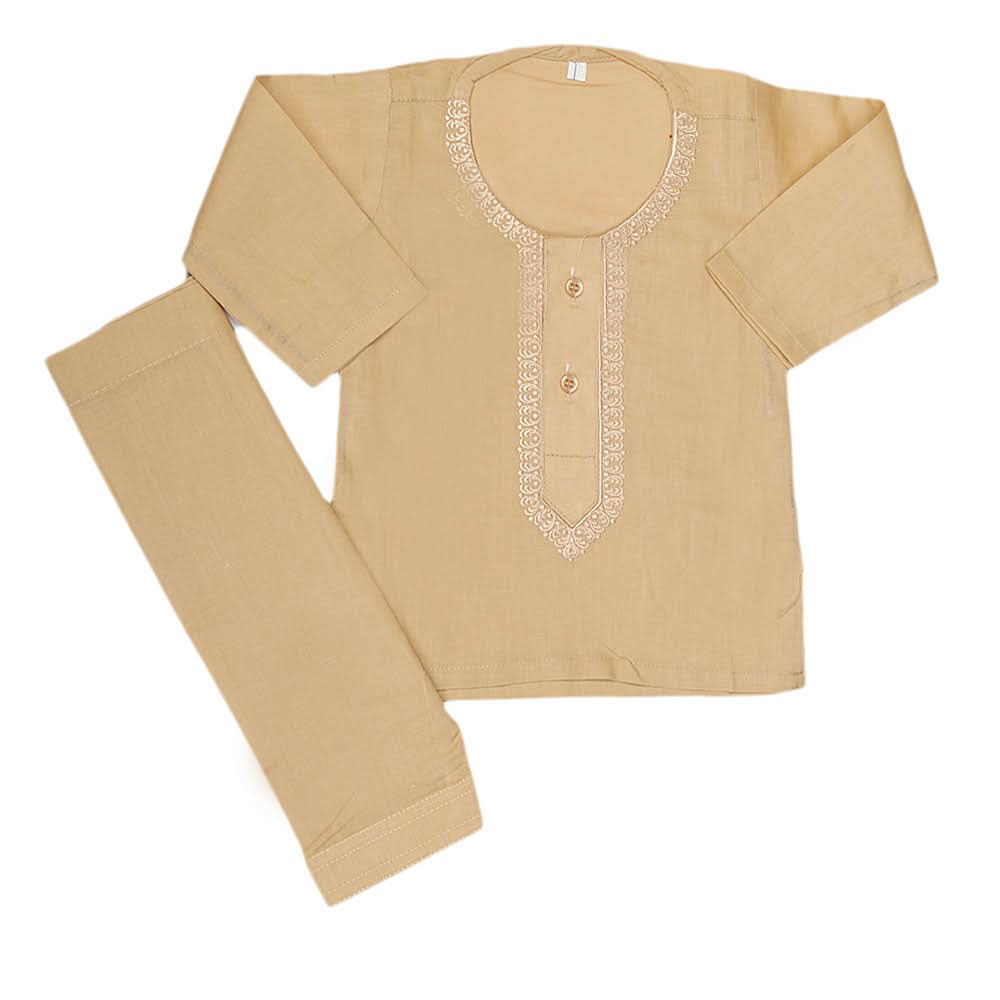 Newborn Boys Embroidered Shalwar Kameez - Beige, Kids, NB Boys Shalwar Suits, Chase Value, Chase Value