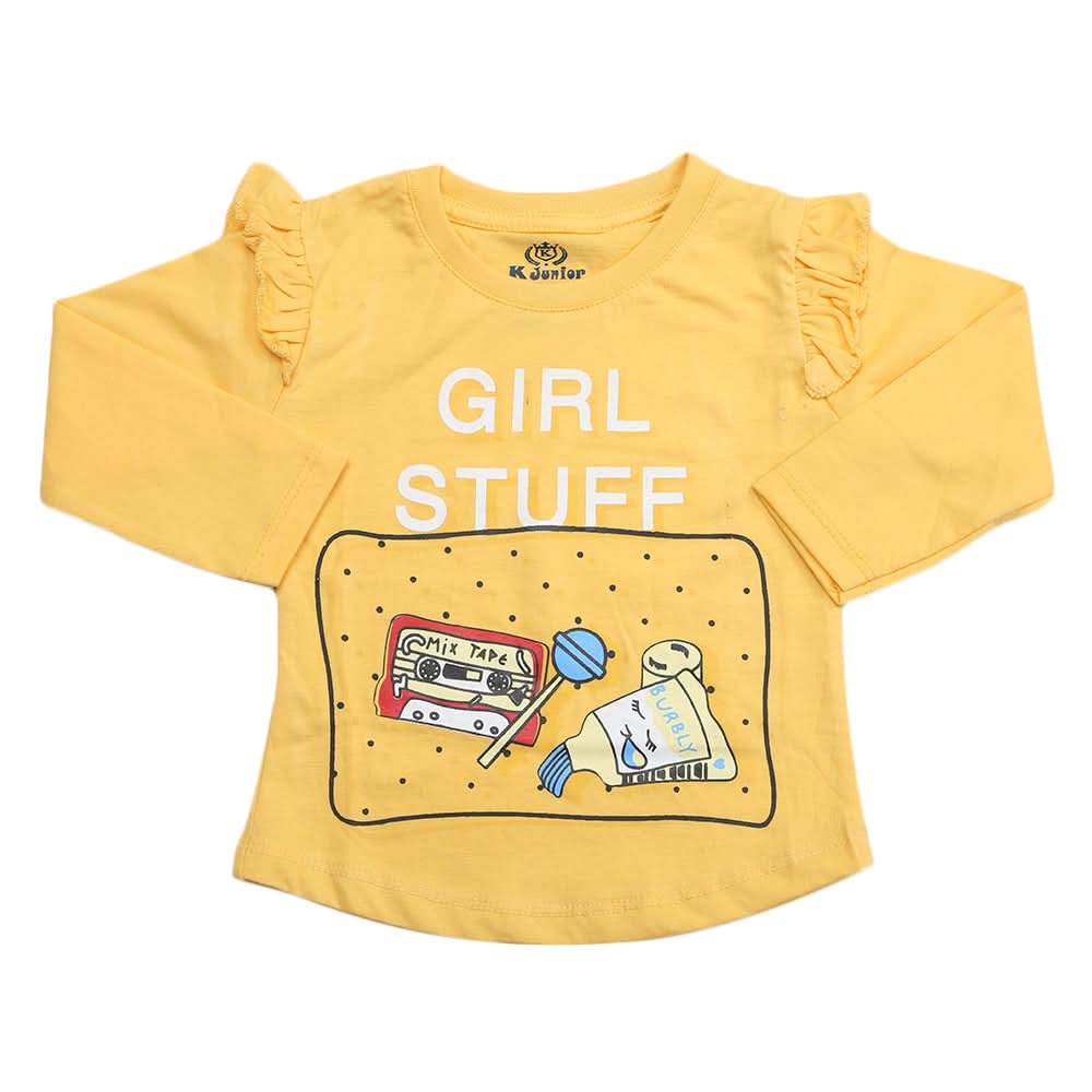 Girls Full Sleeves Jersey T-Shirt - Yellow, Kids, Girls T-Shirts, Chase Value, Chase Value
