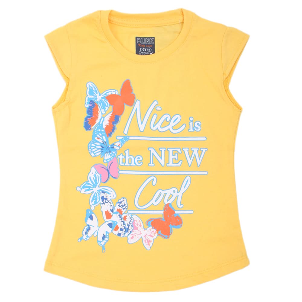 Girls Printed Half Sleeves T-Shirt 4695 - Yellow, Kids, Girls T-Shirts, Chase Value, Chase Value