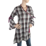 Women's Check Embroidery Kurti Angrakha Style - Grey, Women, Ready Kurtis, Chase Value, Chase Value