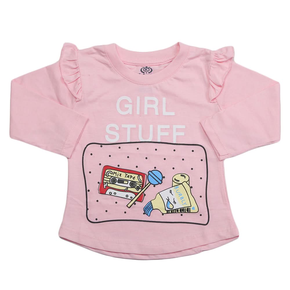 Girls Full Sleeves Jersey T-Shirt - Light Pink, Kids, Girls T-Shirts, Chase Value, Chase Value