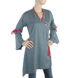 Women's Check Embroidery Kurti Angrakha Style - Steel Blue, Women, Ready Kurtis, Chase Value, Chase Value