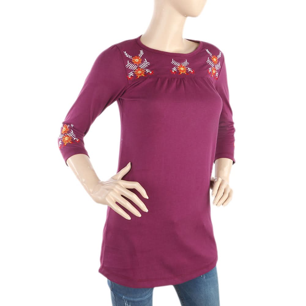Women's Front Embroidery Yuck Top - Purple, Women, T-Shirts And Tops, Chase Value, Chase Value