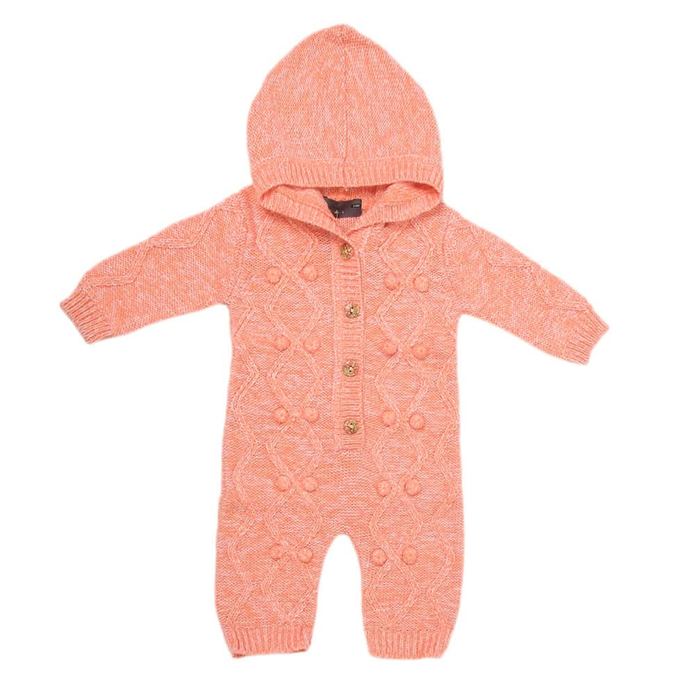 Newborn Girls Romper Full Sleeves - Peach, Kids, NB Girls Rompers, Kids, New Born Girls Winterwear, Chase Value, Chase Value