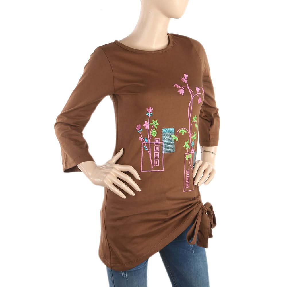 Women's Front Bottom Embroidered Top - Brown, Women, T-Shirts And Tops, Chase Value, Chase Value