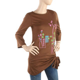 Women's Front Bottom Embroidered Top - Brown, Women, T-Shirts And Tops, Chase Value, Chase Value