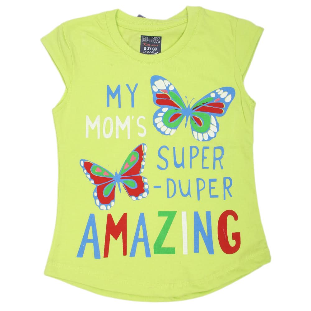 Girls Printed Half Sleeves T-Shirt 4697 - Green, Kids, Girls T-Shirts, Chase Value, Chase Value