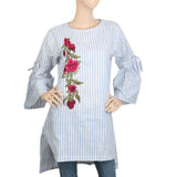Women's Embroidered Stripe With Front Bottom Cut - Light Blue, Women, Ready Kurtis, Chase Value, Chase Value