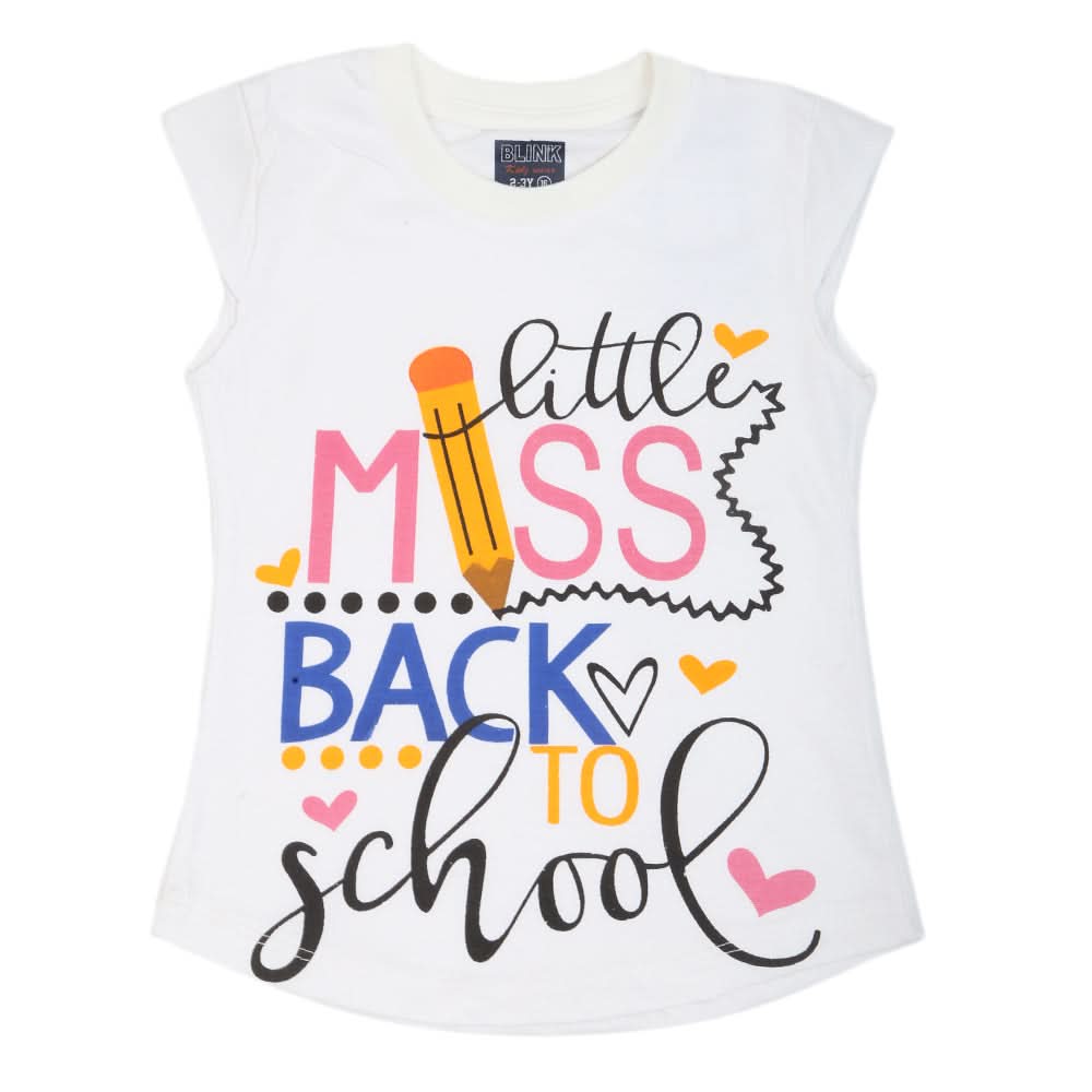 Girls Printed Half Sleeves T-Shirt 4699 - White, Kids, Girls T-Shirts, Chase Value, Chase Value