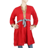 Women's Embroidered Kurti With Front Belt - Red, Women, Ready Kurtis, Chase Value, Chase Value