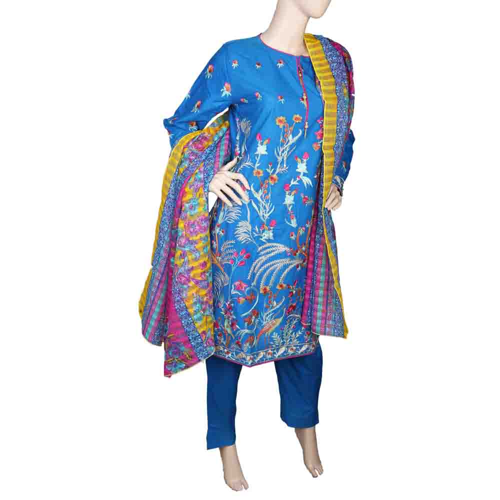 Women's Emb 3 PC Suit - Blue, Women, Shalwar Suits, Chase Value, Chase Value