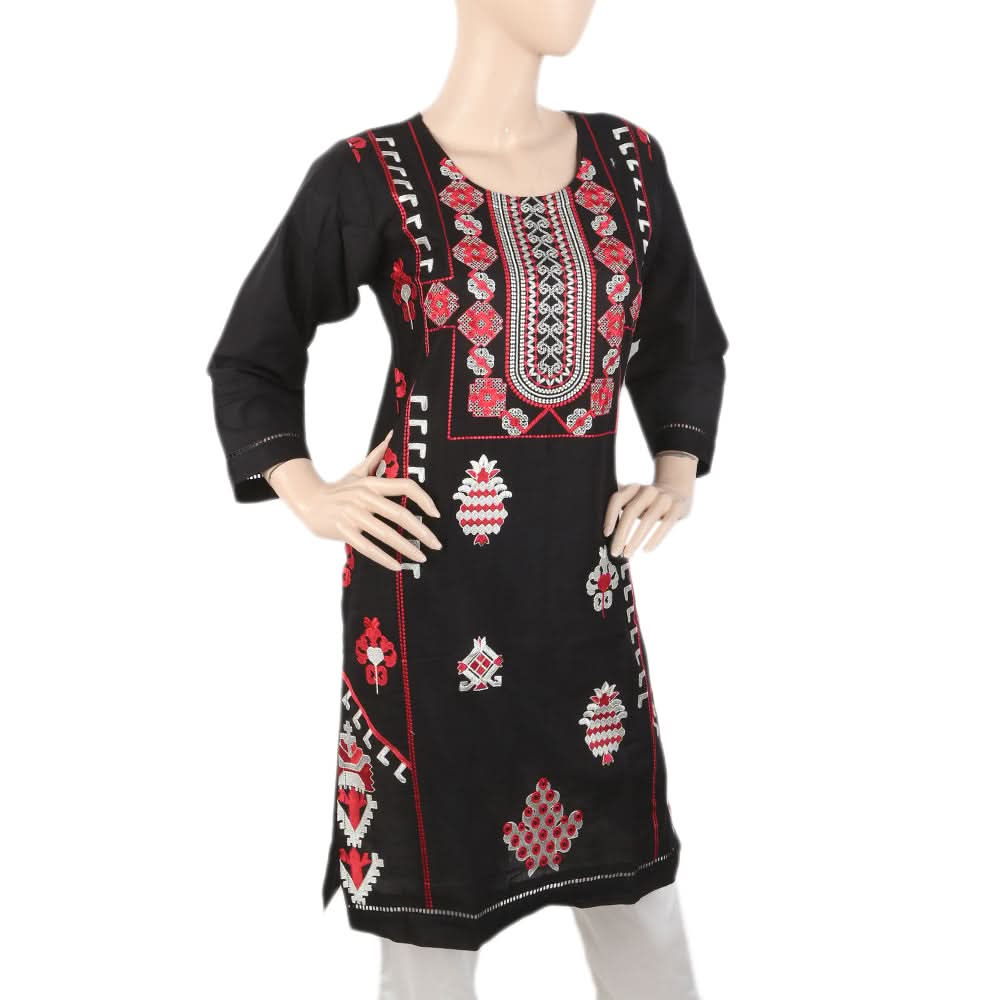 Women's Embroidered Kurti - Black, Women, Ready Kurtis, Chase Value, Chase Value