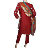 Women's Embroidered 3 Piece Suit - Maroon, Women, Shalwar Suits, Chase Value, Chase Value