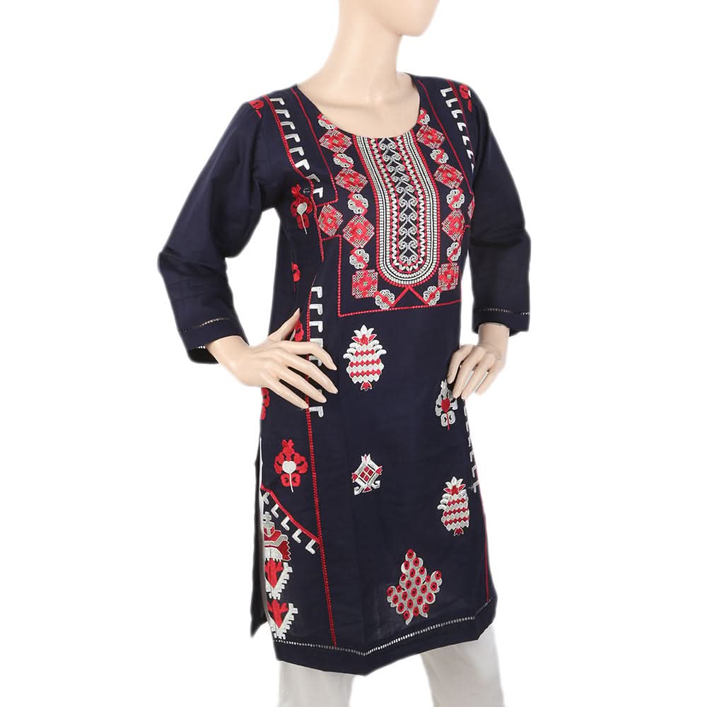Women's Embroidered Kurti - Navy Blue, Women, Ready Kurtis, Chase Value, Chase Value