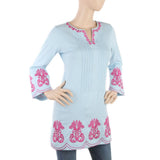 Women's Front Pleats Embroidered Top - Blue, Women, T-Shirts And Tops, Chase Value, Chase Value