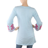 Women's Front Pleats Embroidered Top - Blue, Women, T-Shirts And Tops, Chase Value, Chase Value
