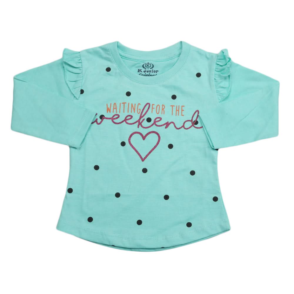 Girls Full Sleeves Jersey T-Shirt - Sea Green, Kids, Girls T-Shirts, Chase Value, Chase Value
