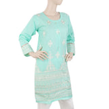 Women's Embroidered Kurti With Front Tassel - Cyan, Women, Ready Kurtis, Chase Value, Chase Value