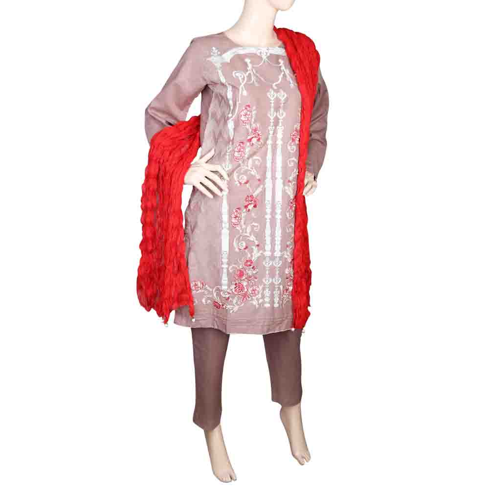 Women's Embroidered 3 Piece Suit - Brown, Women, Shalwar Suits, Chase Value, Chase Value