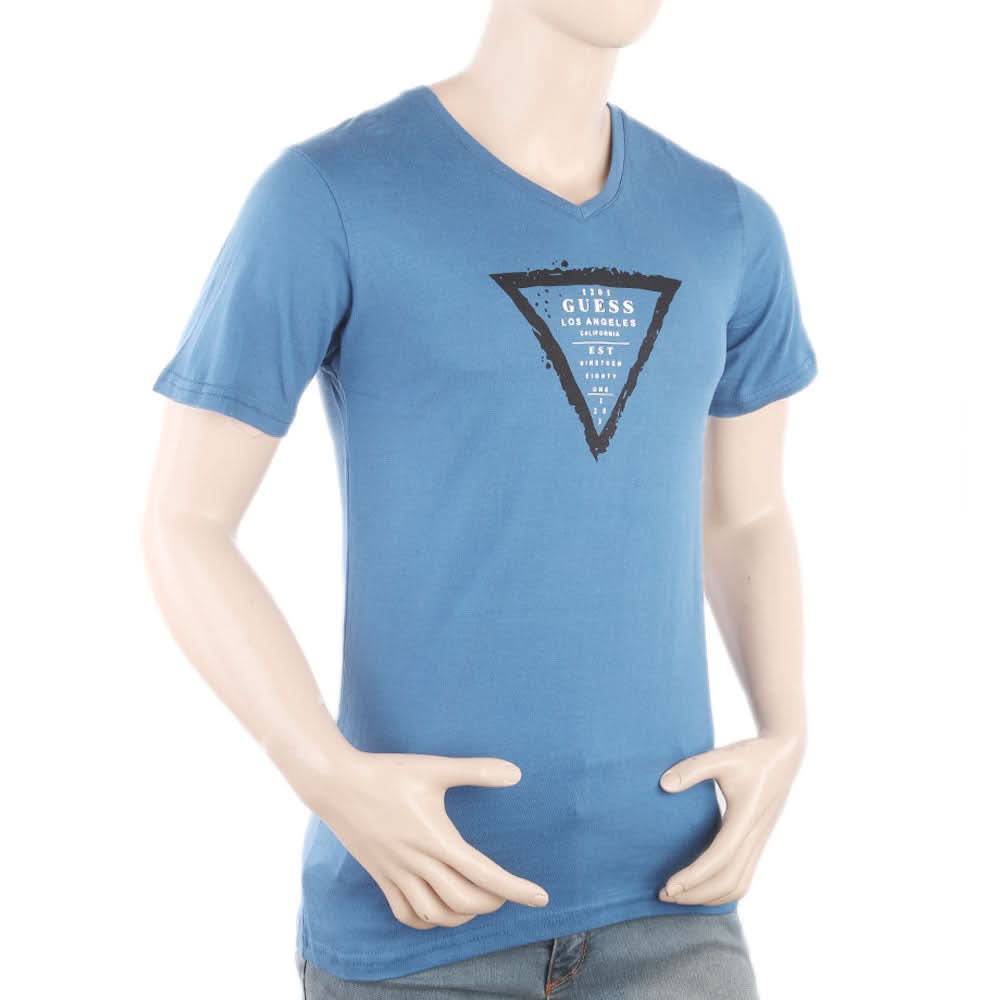 Men's Round Neck Half Sleeves T-Shirt - Steel Blue, Men, T-Shirts And Polos, Chase Value, Chase Value