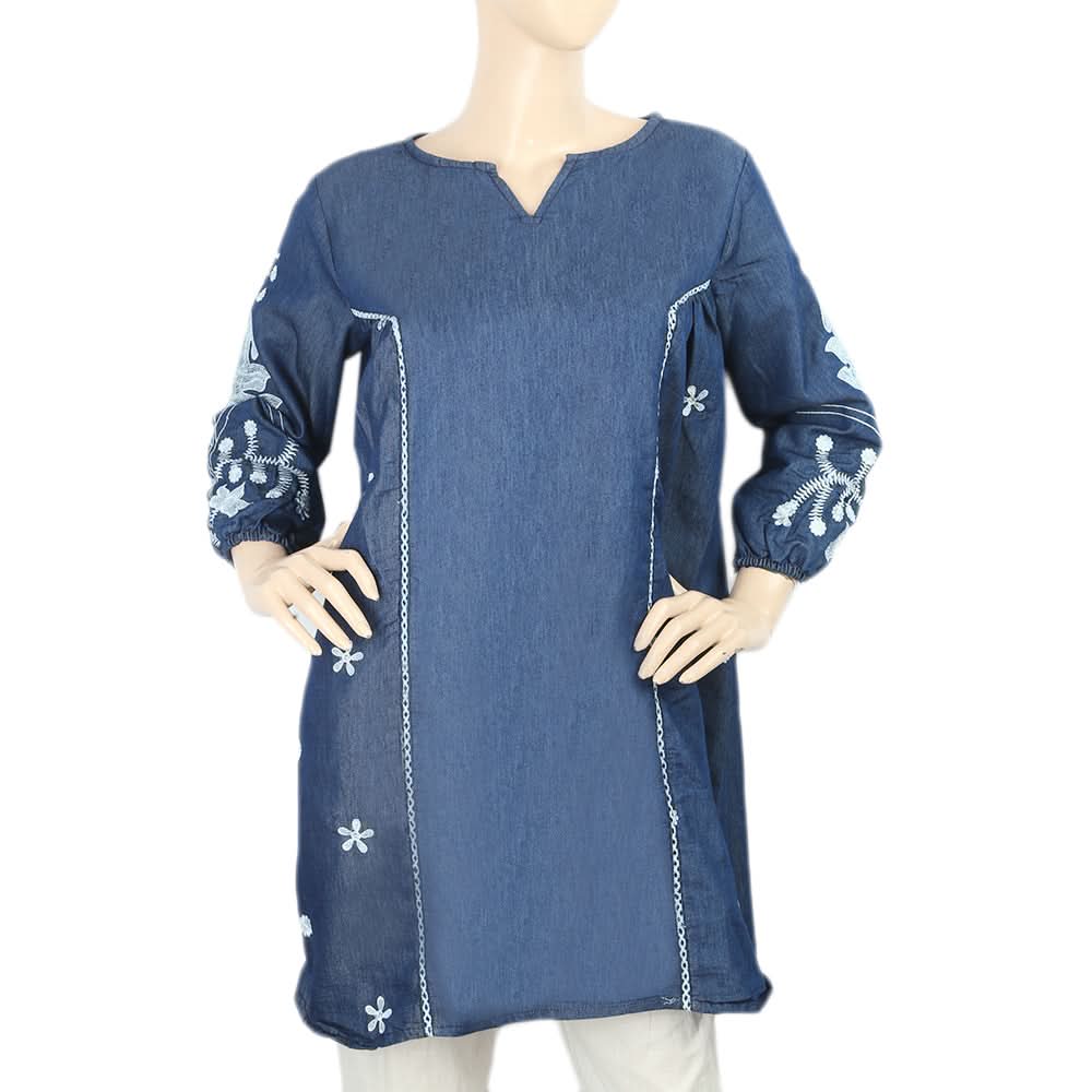 Women's Embroidered Denim Kurti - Dark Blue, Women, Ready Kurtis, Chase Value, Chase Value