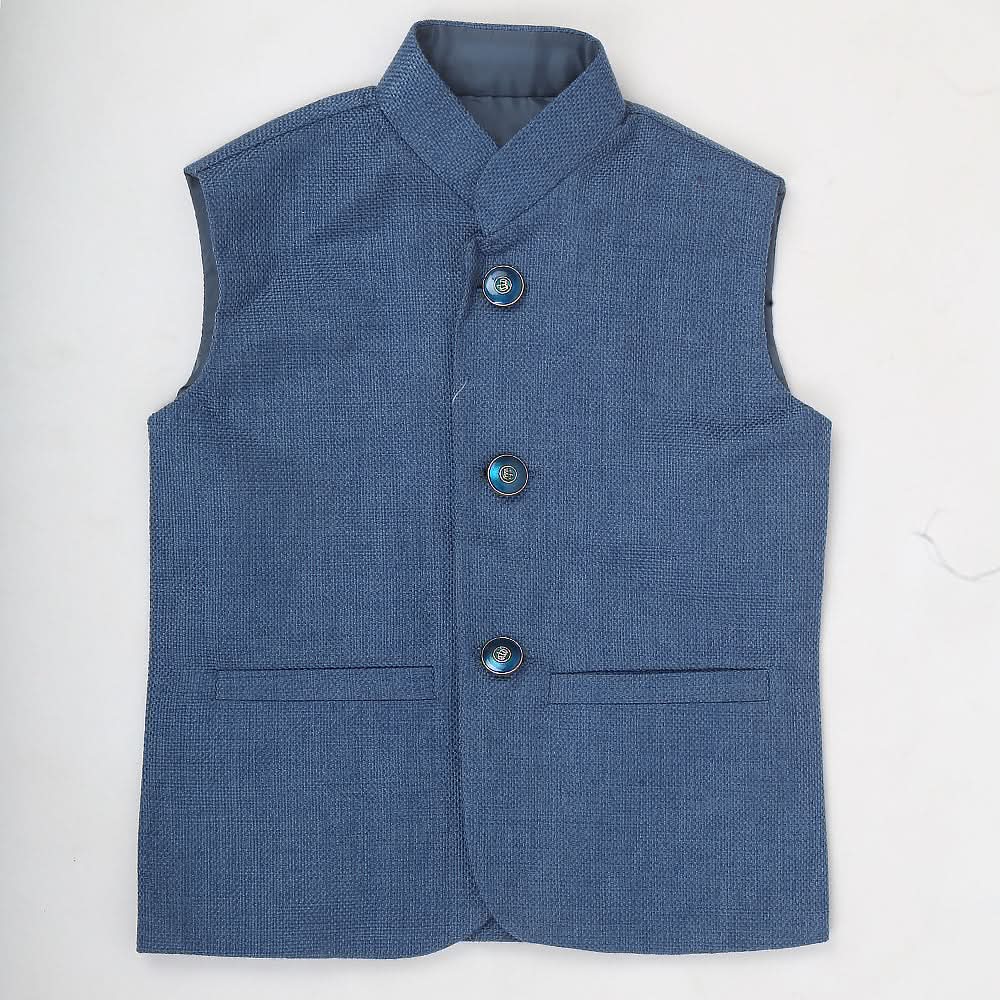 Boys Jute Waist Coat - Steel Blue, Kids, Boys Waistcoats, Chase Value, Chase Value
